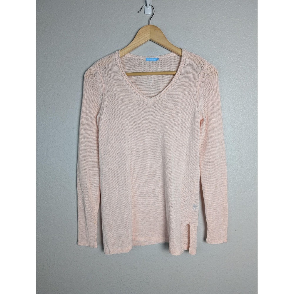 J. McLaughlin Sweater Pullover Womens XS Pink V-Neck Lightweight Open-Knit